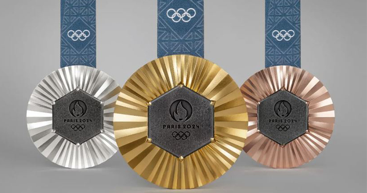 an image of 3 oympic medals in bronze, silver and gold from Paris 2024.