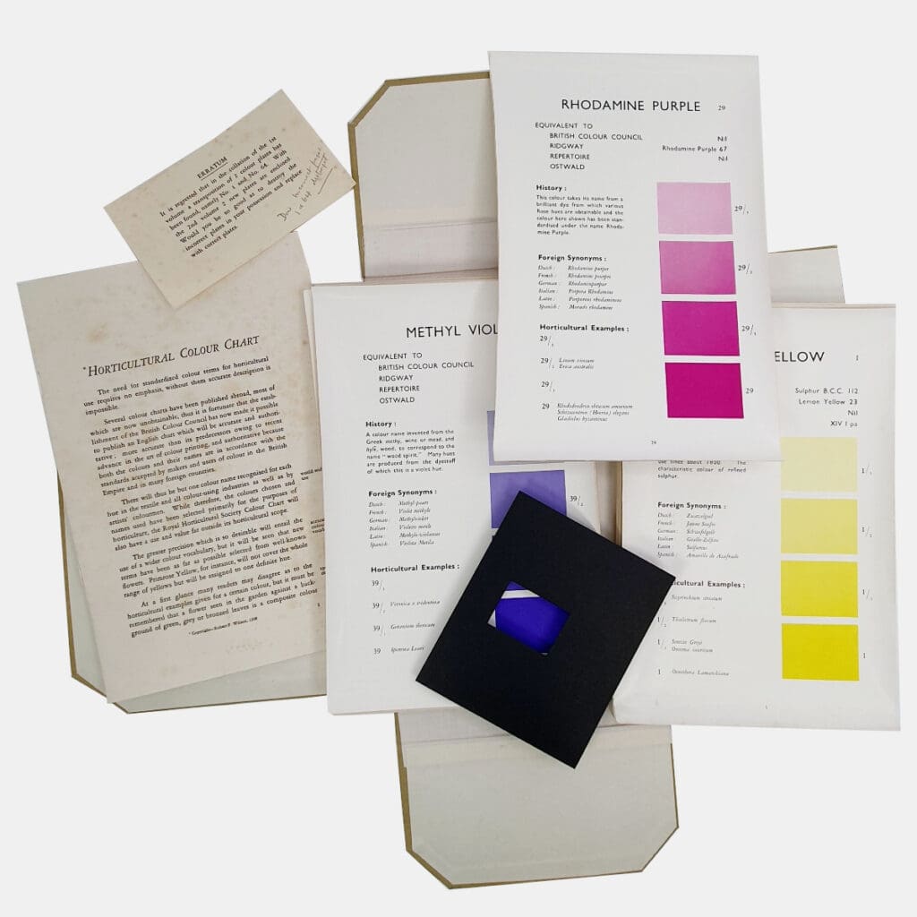 Beaux Books will display an original 1938 colour chart used by the Royal Horticultural Society to name plant colours—complete and priced at £550.