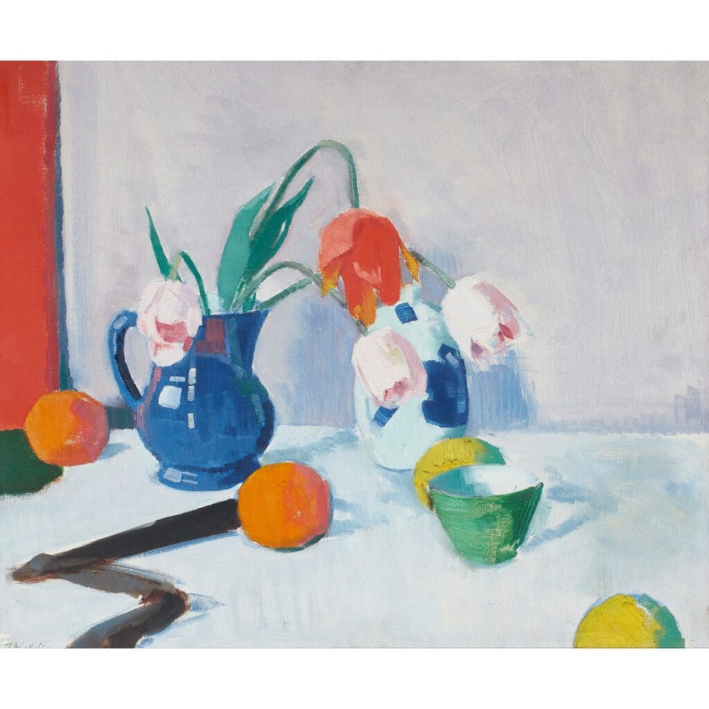 FRANCIS CAMPBELL BOILEAU CADELL R.S.A., R.S.W. (SCOTTISH 1883-1937) STILL LIFE WITH TULIPS