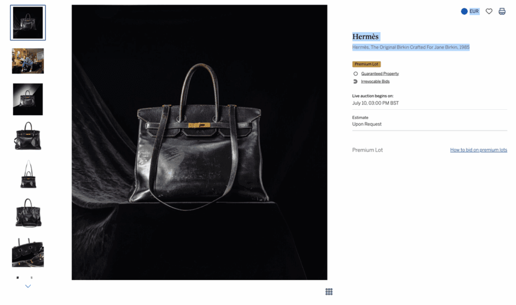 Jane Birkin Bag Auction