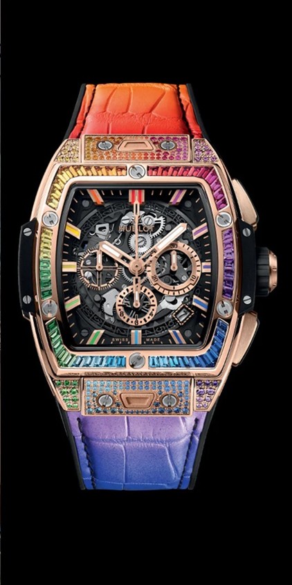 Right: Hublot Spirit of Big Bang Rainbow wristwatch, ref. 641.OX.0110.LR.0999. We would look to insure this piece in the region of £87,900.